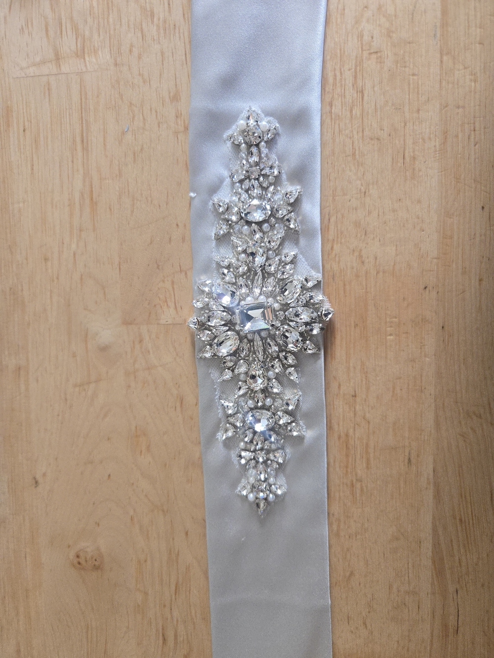 Justin Alexander Crystal Rhinestone Satin Bridal Sash - Silver